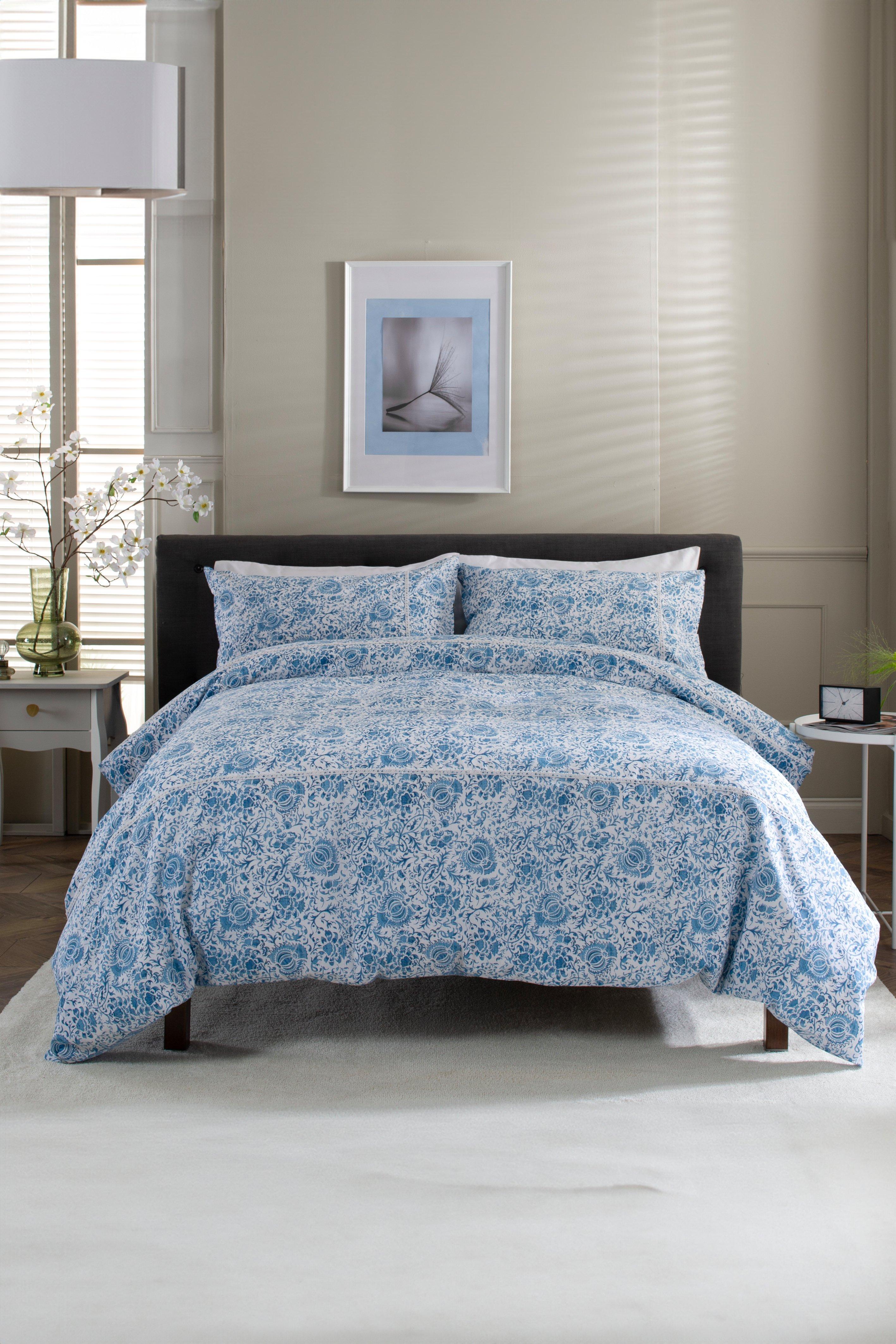 Sterling Printed Percale Cotton Piped Duvet Cover Set